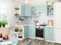 Небольшая угловая кухня в голубом и белом цвете Лабинск